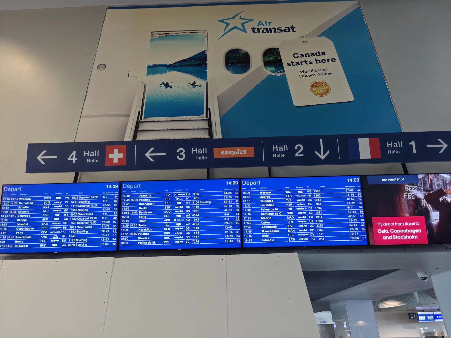 Departure board at Basel Airport EuroAirport